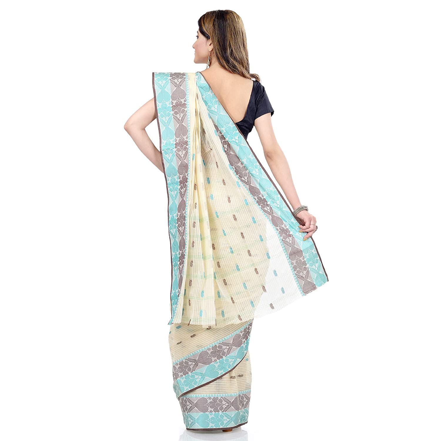 Desh Bidesh Pure Cotton Traditional Handloom Bengal Tant Saree Noyonchuri Design Without Blouse Piece - Distacart