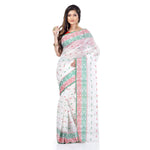 Thumbnail for Desh Bidesh Women Pure Cotton Traditional Handloom Bengal Tant Saree Noyonchuri Design Without Blouse Piece (White Red Green) - Distacart