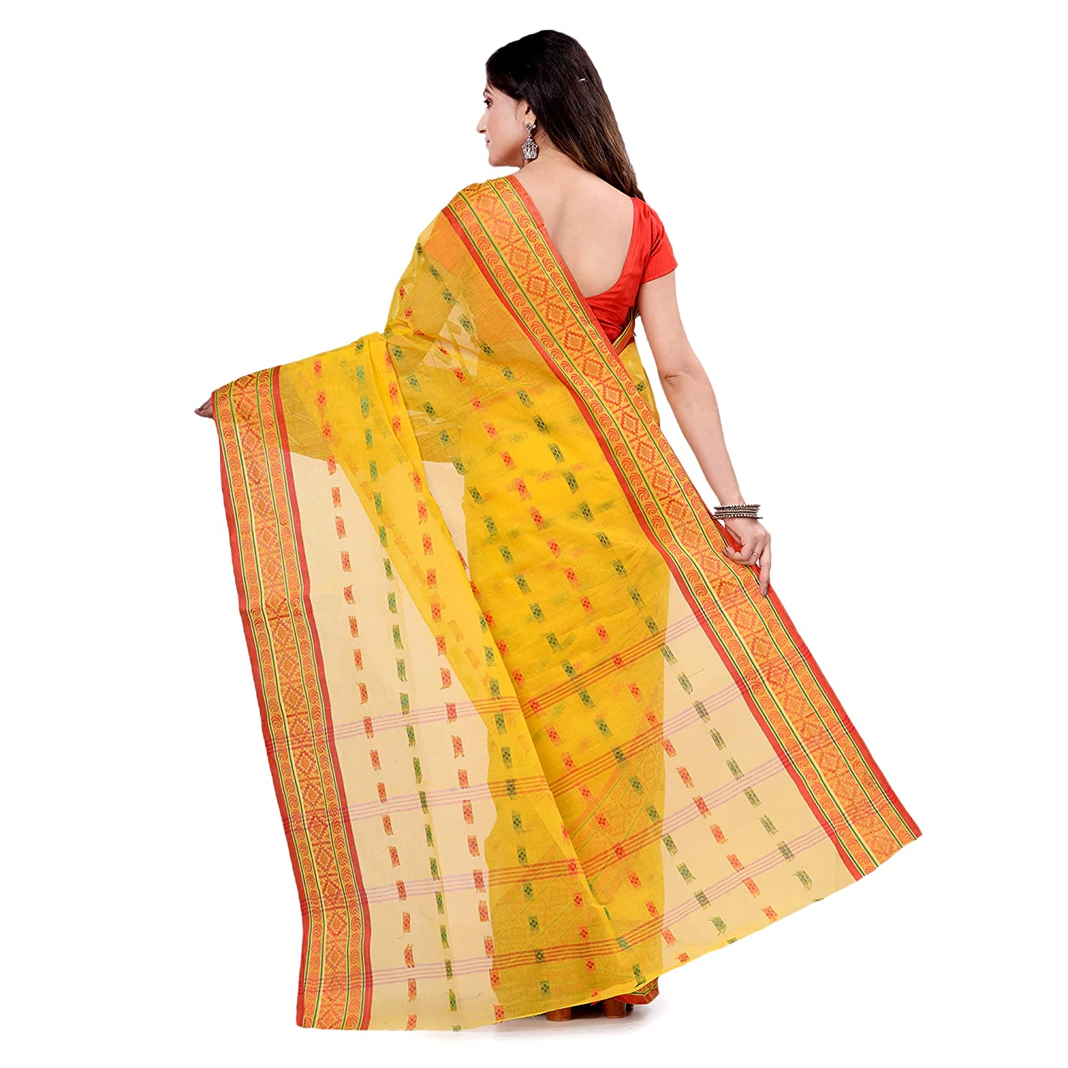 Desh Bidesh Women's Traditional Bengal Tant Woven Lalpaarsadasari Design Pure Handloom Cotton Saree Without Blouse Piece - Distacart