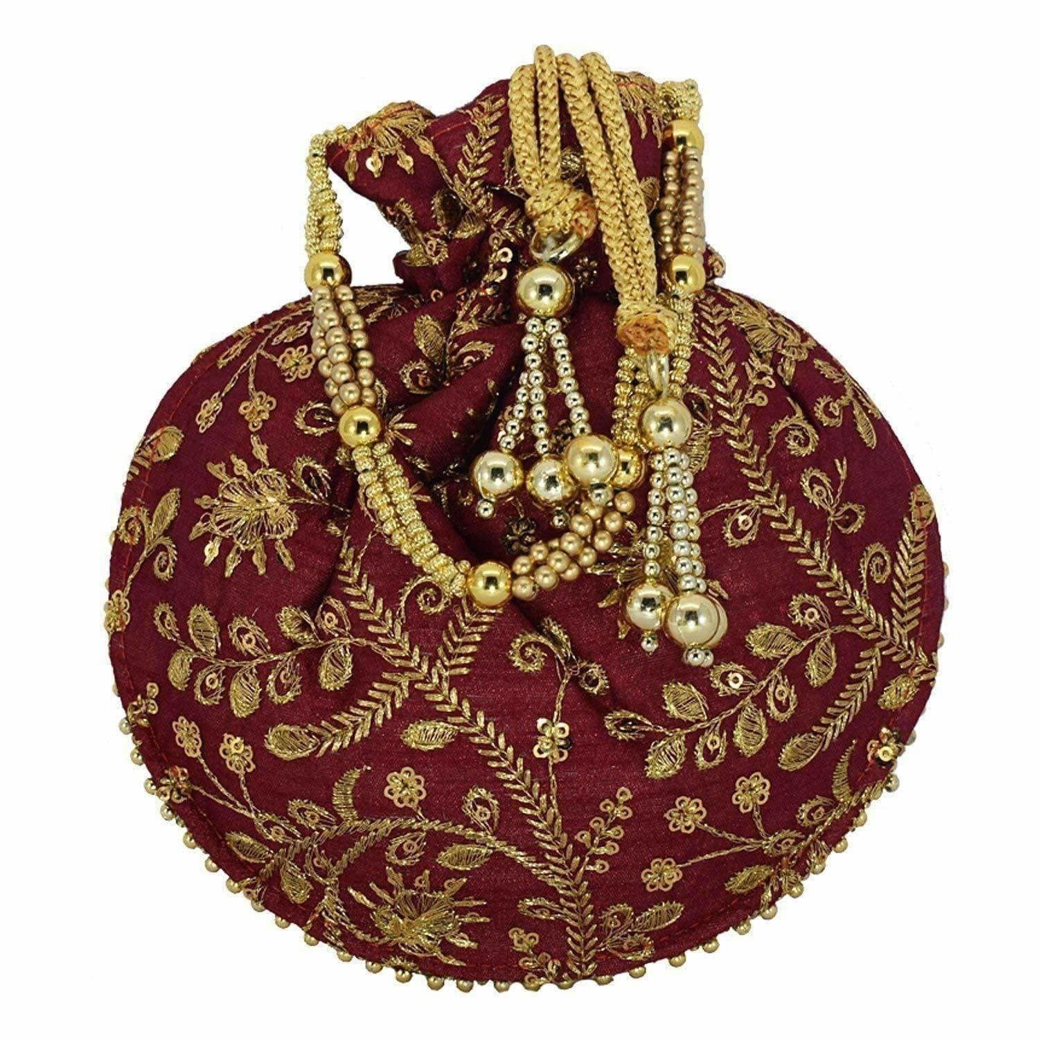 Ethnic Clutch Silk Potli Batwa Pouch Bag with Metal Bead work Gift For Women - Distacart