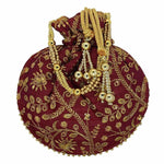 Thumbnail for Ethnic Clutch Silk Potli Batwa Pouch Bag with Metal Bead work Gift For Women - Distacart