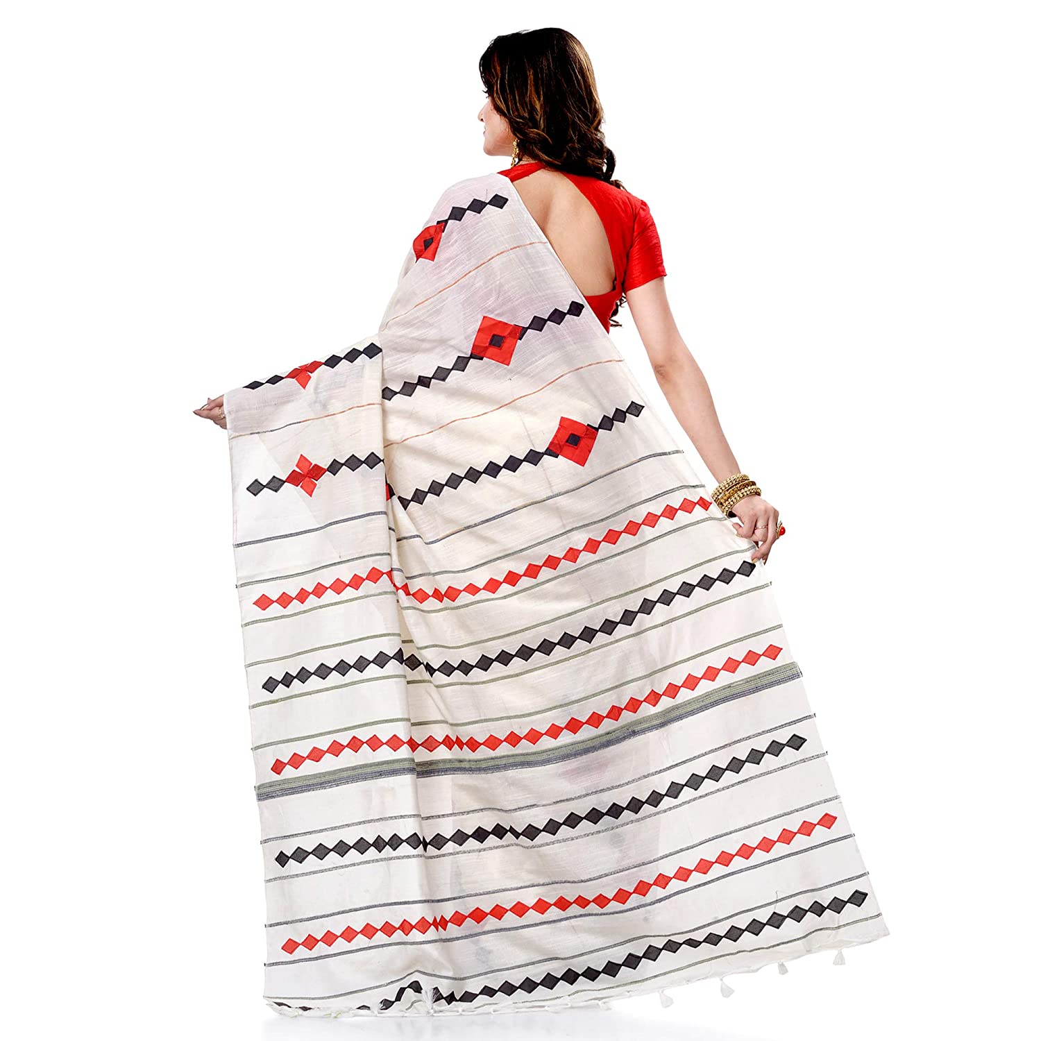 Desh Bidesh Women's Bengali Khesh Pure Cotton Handloom Saree Diamond Designed With Blouse Piece - Distacart