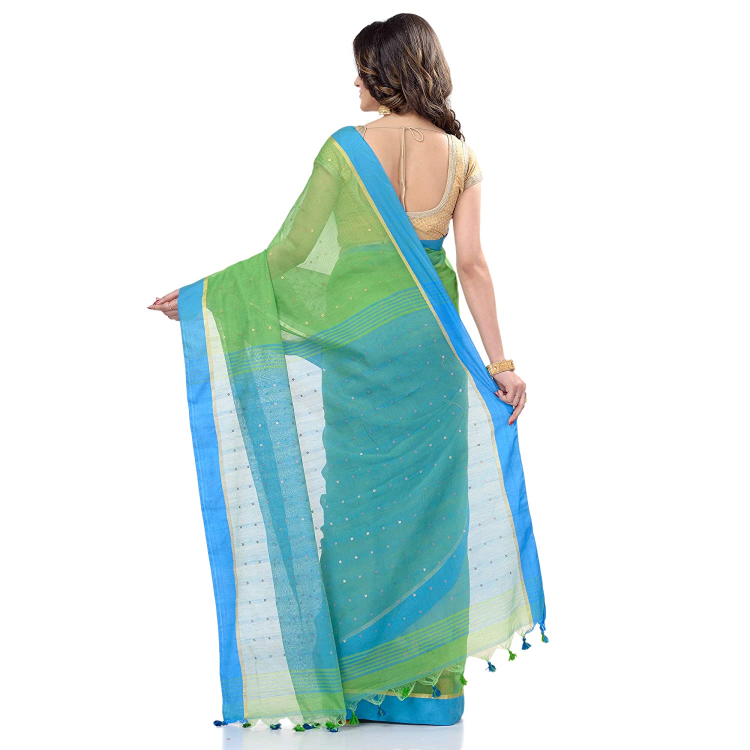 Desh Bidesh Women's Tant Silk Handloom Cotton Saree Sequence Work With Blouse Piece - Distacart