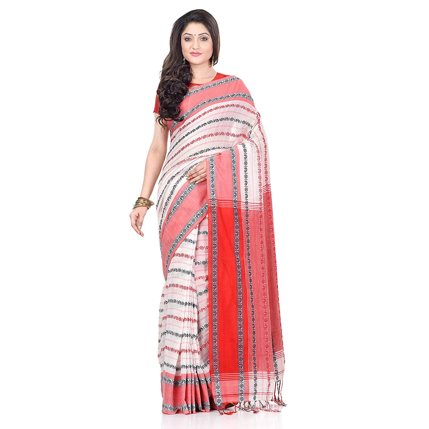 Desh Bidesh Women's Traditional Bengali Bengamuri Pure Handloom Cotton Saree With Blouse Piece - Distacart
