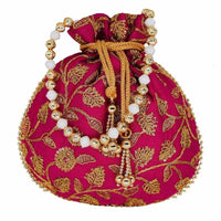 Thumbnail for Ethnic Silk Potli bag Clutch Batwa Pouch with Embroidery and Metal Bead work Gift For Women - Distacart