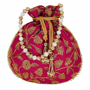 Ethnic Silk Potli bag Clutch Batwa Pouch with Embroidery and Metal Bead work Gift For Women - Distacart