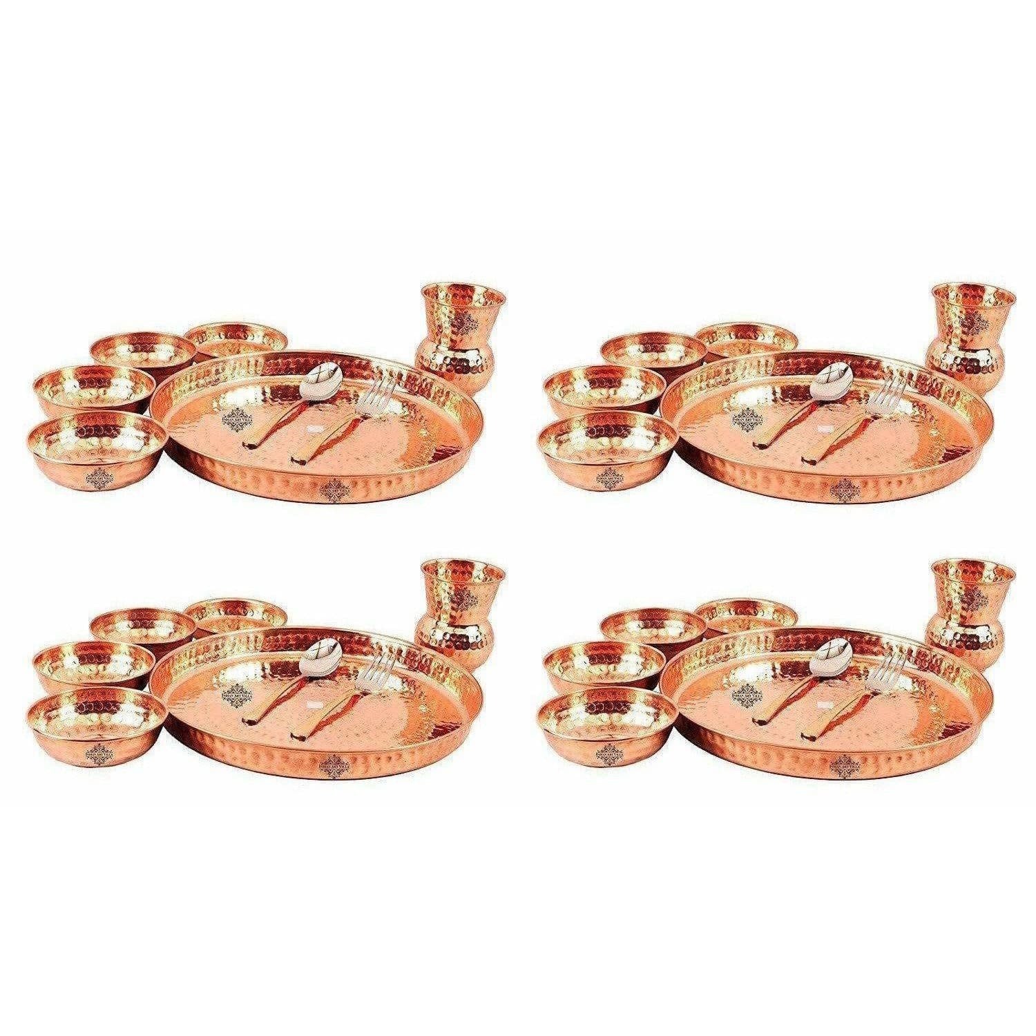 Traditional Design Copper Thali Multi cuisine Dinnerware Set, 8 Pieces - Distacart