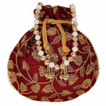 Thumbnail for Ethnic Silk Potli bag Clutch Batwa Pouch with Embroidery and Metal Bead work Gift For Women - Distacart