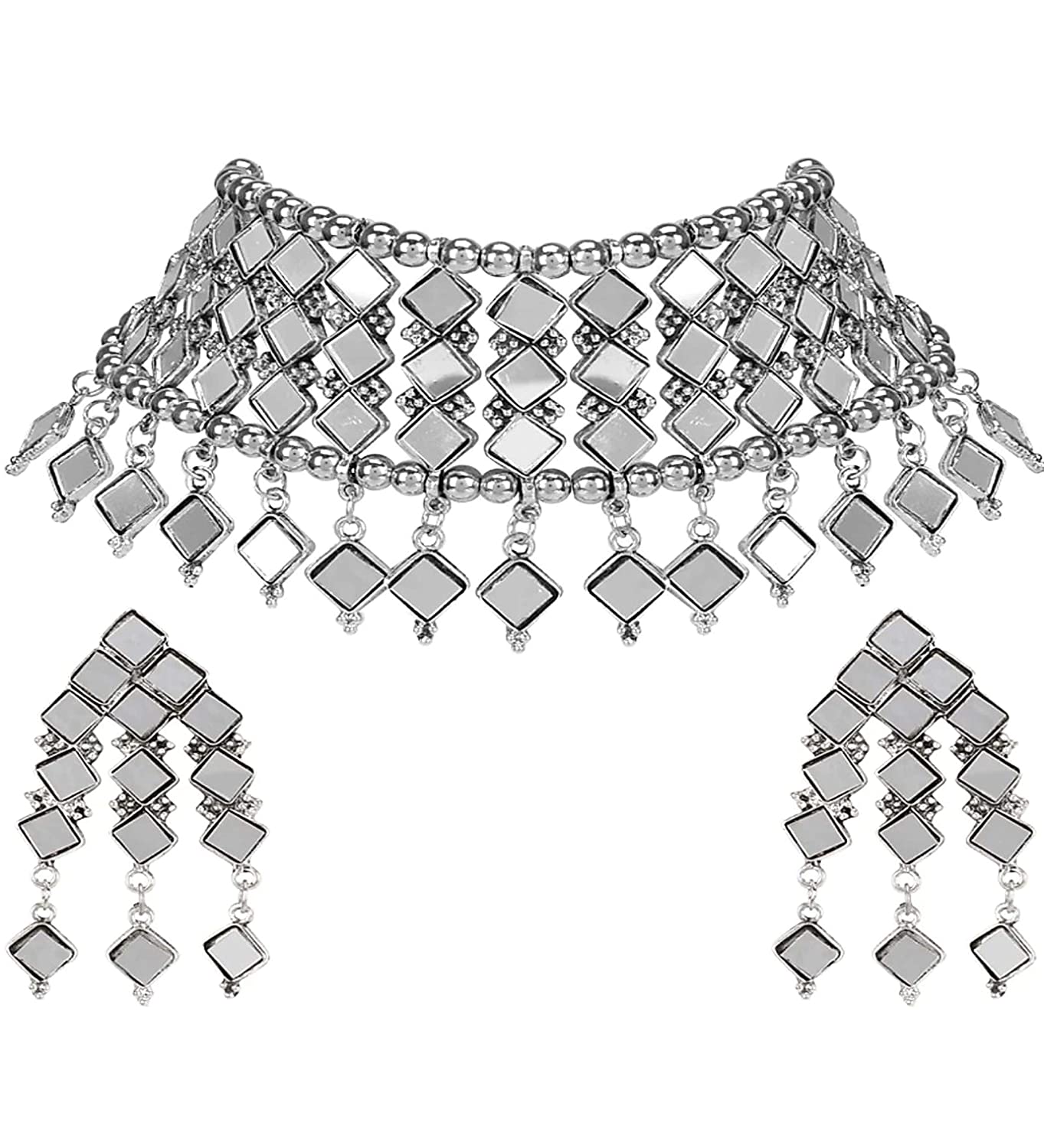 Silver-Plated Alloy Kundan Studded Oxidised Choker Necklace - The Pari - Distacart