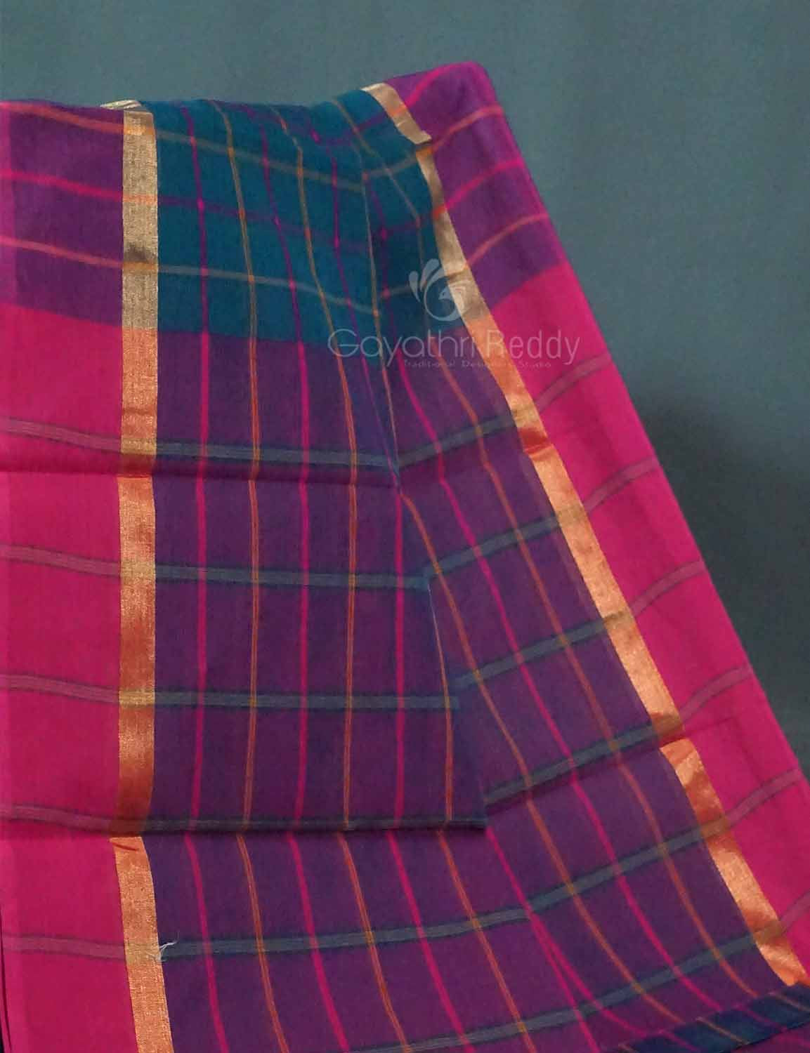 Dual Shade of Peacock Blue And Magenta Pure Mangalgiri Cotton By Gayathri Reddy Designer Studio - Distacart