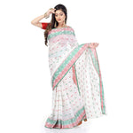Thumbnail for Desh Bidesh Women Pure Cotton Traditional Handloom Bengal Tant Saree Noyonchuri Design Without Blouse Piece (White Red Green) - Distacart