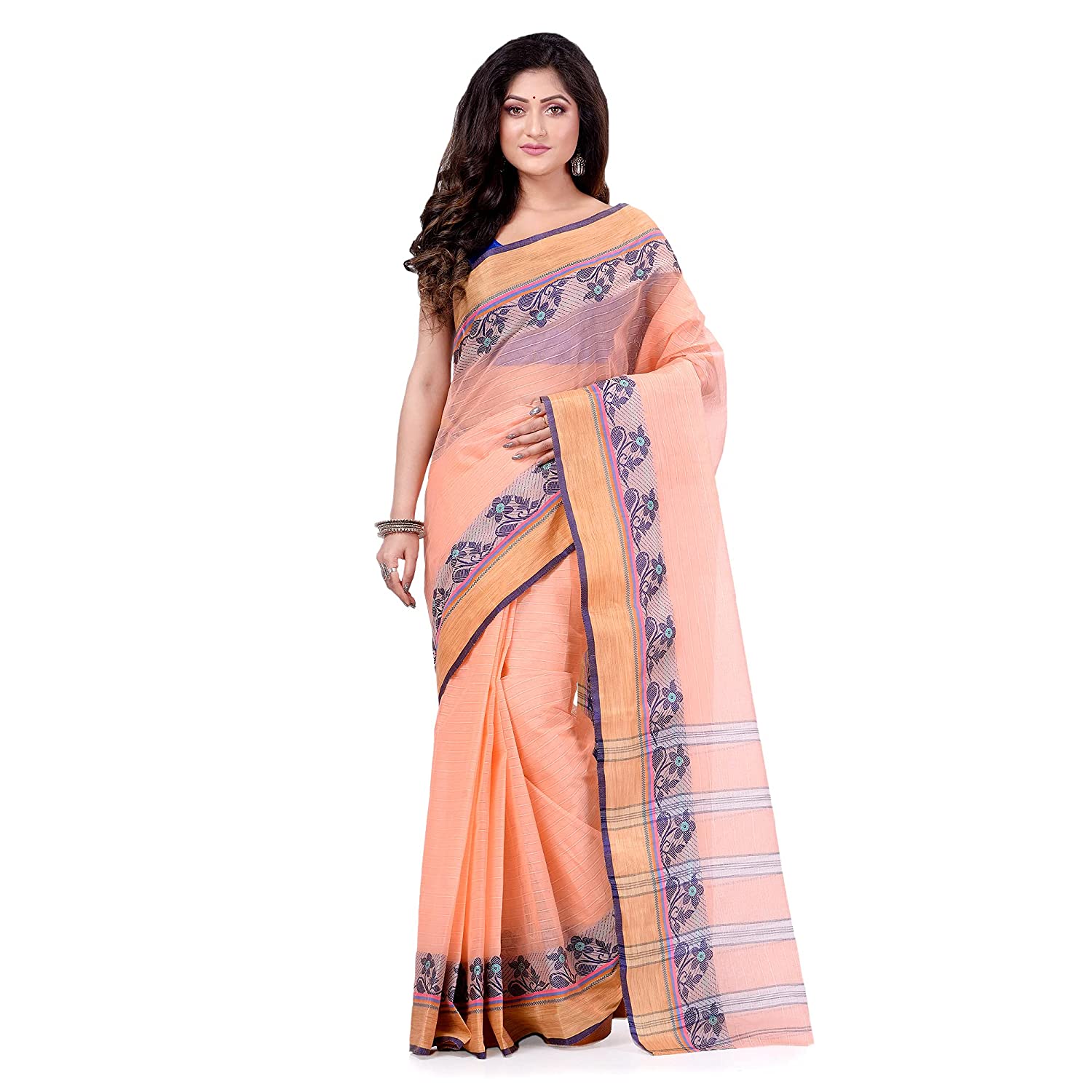 Desh Bidesh Women's Traditional Bengal Tant Pure Handloom Cotton Saree Pushpolata Woven Design Without Blouse - Distacart