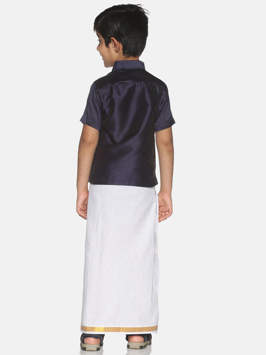 Sethukrishna Boys Navy Blue & White Solid Shirt and Veshti Set - Distacart
