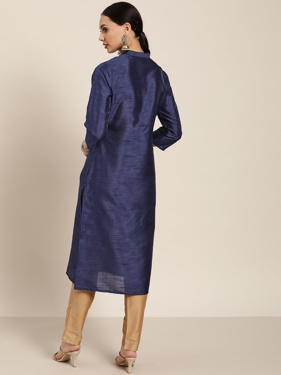 Sangria Women Navy Blue Solid Straight Kurta - Distacart