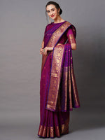 Thumbnail for Mitera Magenta & Purple Woven Design Silk Blend Banarasi Saree - Distacart
