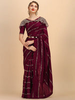 Thumbnail for Sangria Women Burgundy Sarees - Distacart
