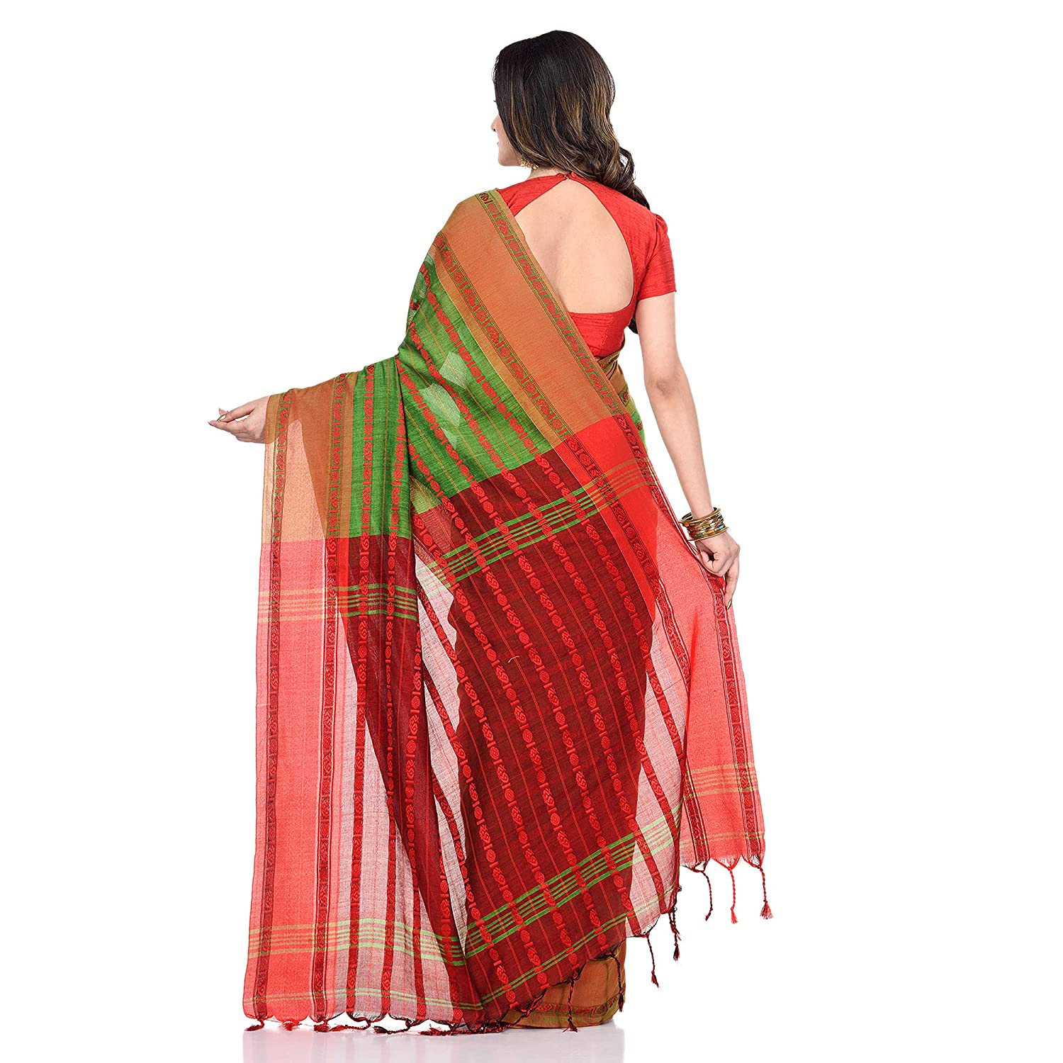 Desh Bidesh Women's Traditional Bengali Bengamuri Pure Handloom Cotton Saree With Blouse Piece - Distacart