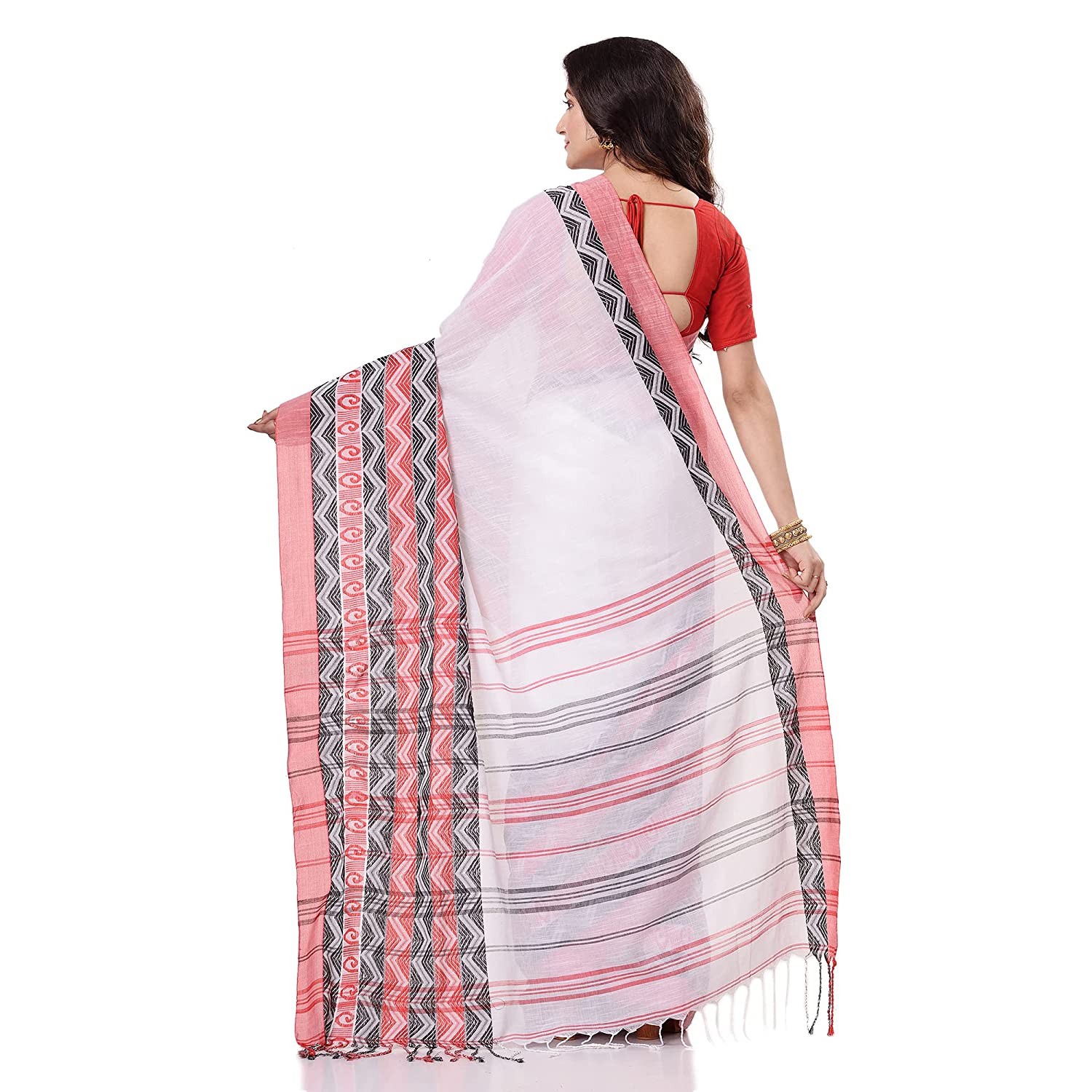 Desh Bidesh Women's Traditional Bengali Bengamuri Pure Handloom Cotton Saree With Blouse Piece - Distacart