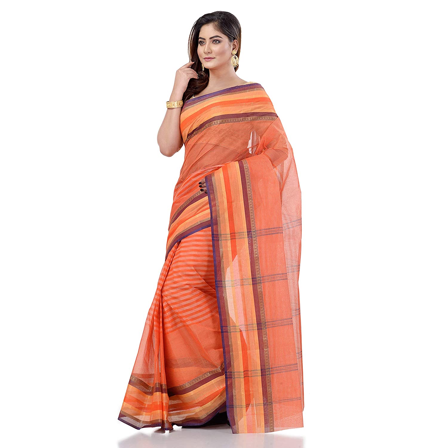 Desh Bidesh Bengal Cotton Women's Bengal Tant Khejur Chori Design Pure Handloom Cotton Saree Without Blouse Piece - Distacart