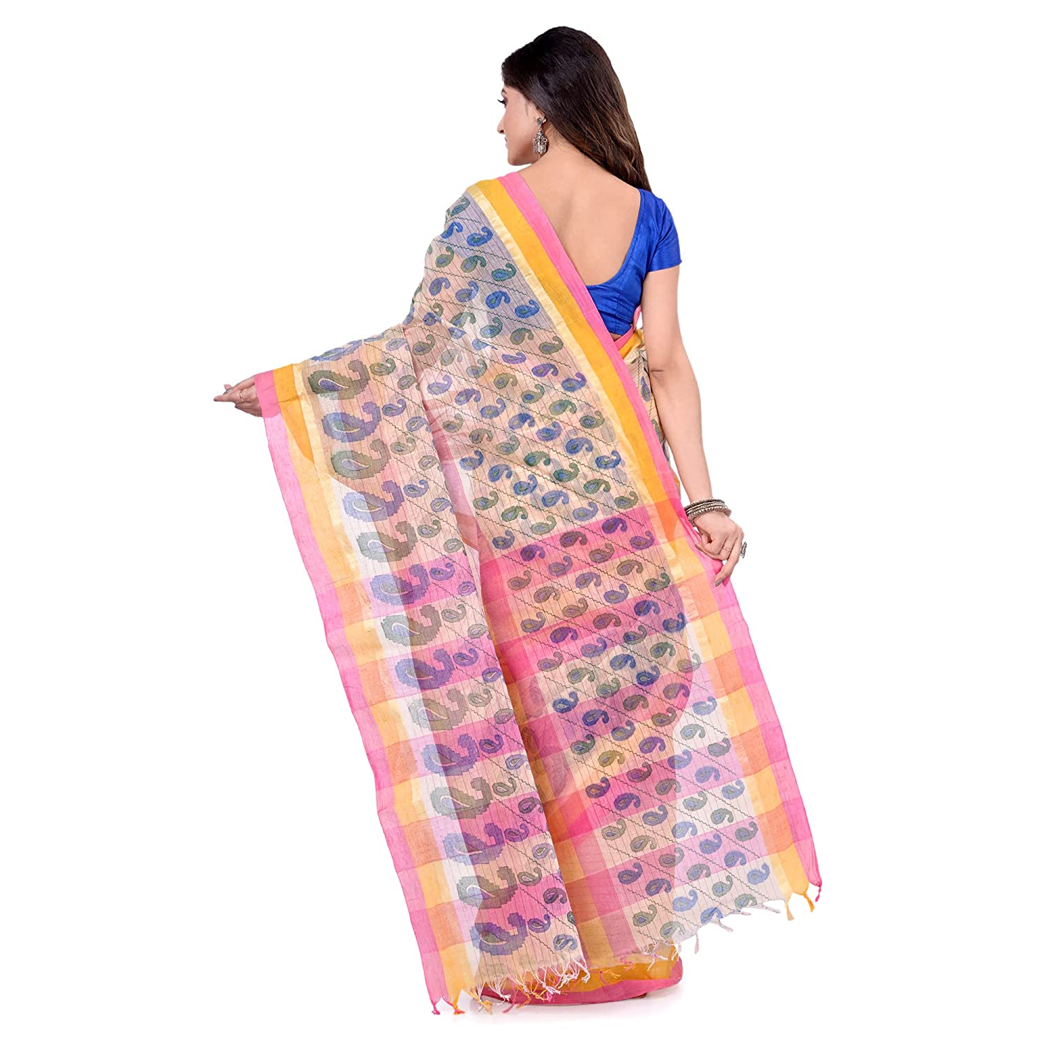 Desh Bidesh Bengal Cotton Women's Bengal Tant Kolka Print Design Pure Handloom Cotton Saree Without Blouse Piece - Distacart