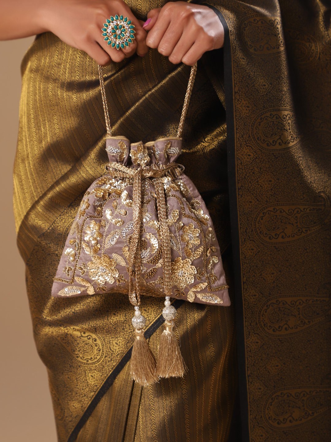 Masq Gold-Toned Embellished Potli Clutch - Distacart