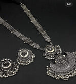 Thumbnail for Silver-Plated Alloy Long Half Moon Oxidised Necklace - The Pari - Distacart