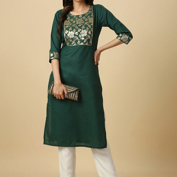 HERE&NOW Green Floral Yoke Design Gotta Patti Kurta - Distacart