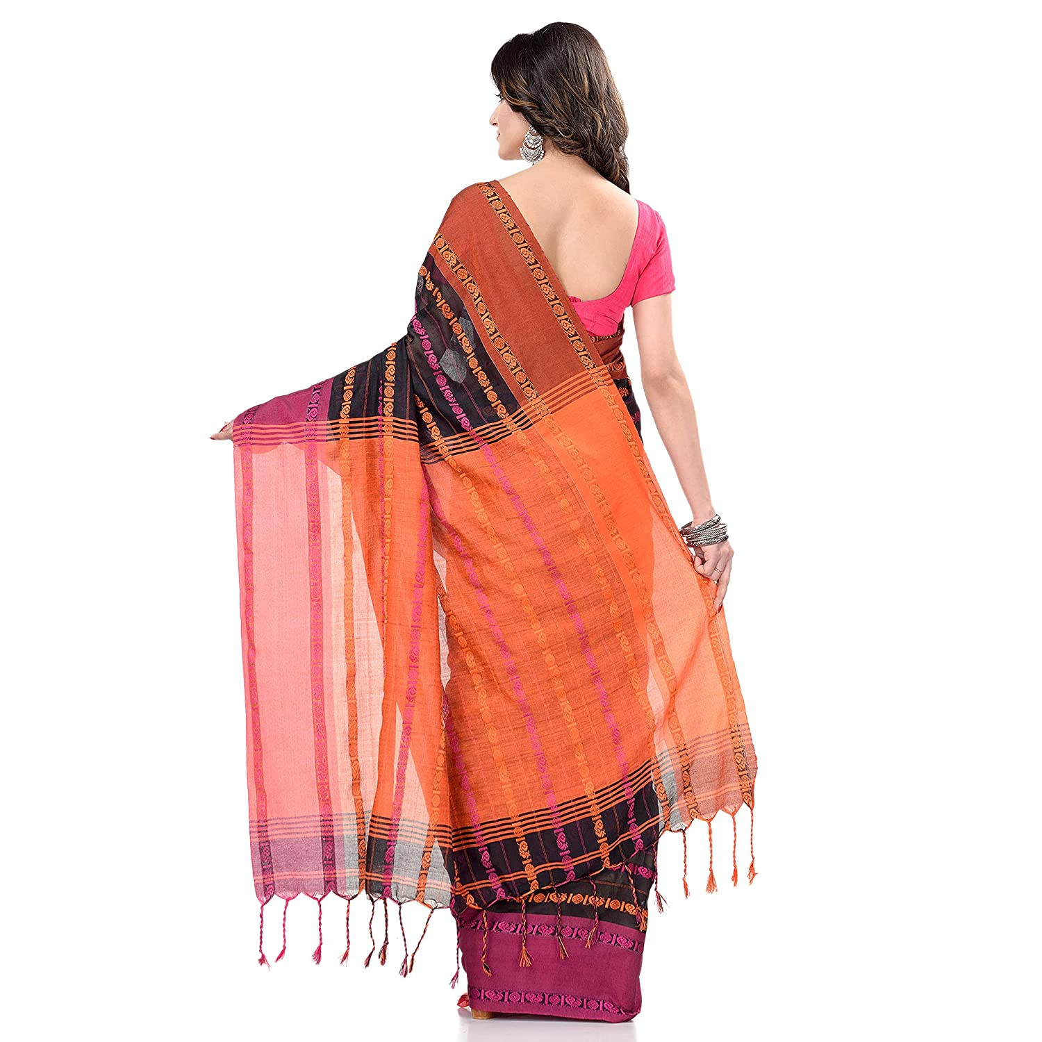 Desh Bidesh Women's Traditional Bengali Bengamuri Pure Handloom Cotton Saree With Blouse Piece - Distacart