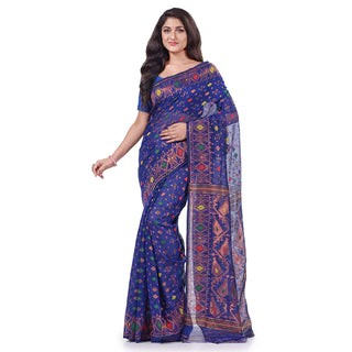 Desh Bidesh Women's Zari Karat Resham Dhakai Jamdani Bengal Pure Cotton Handloom Saree Whole Body Design Without Blouse Piece - Distacart