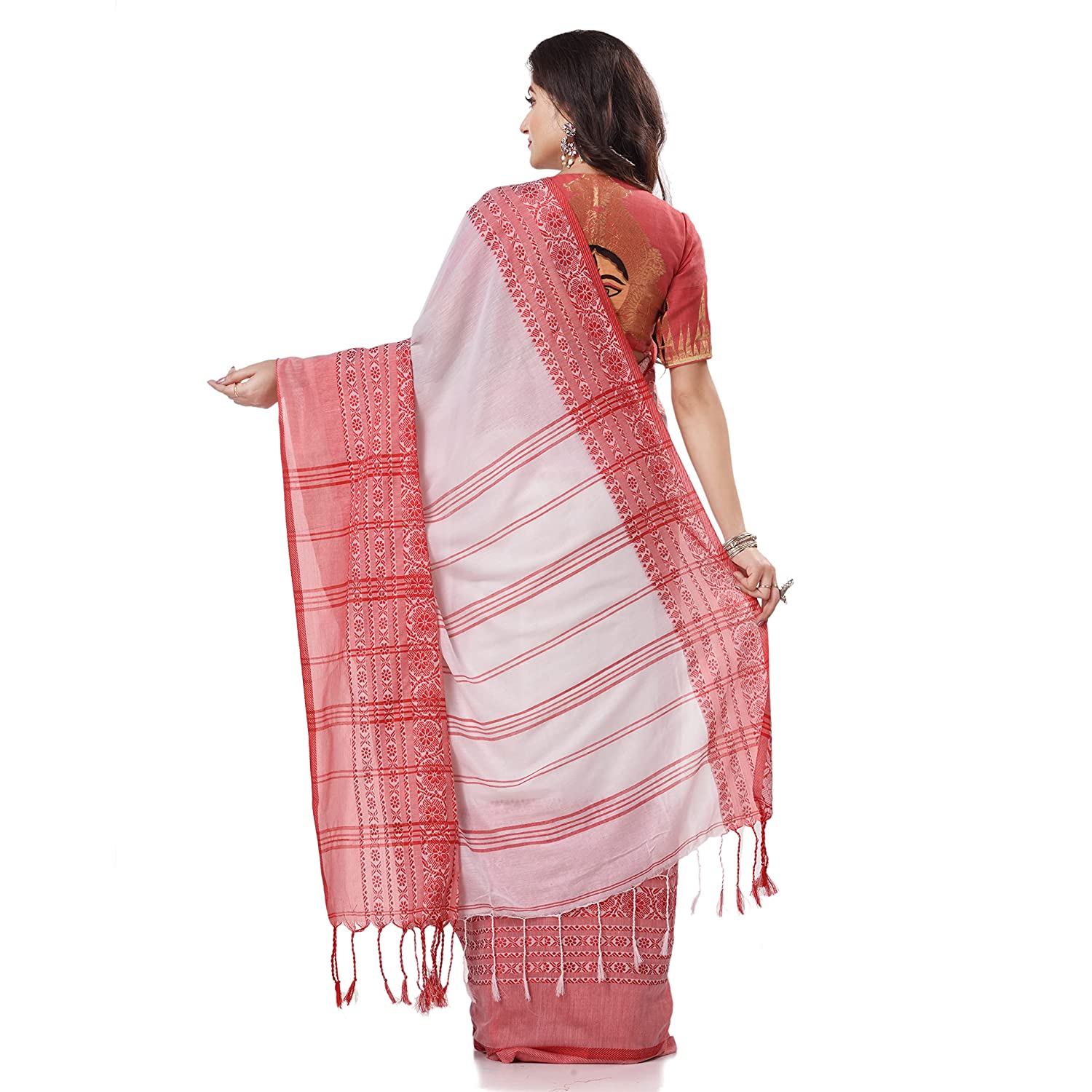 Desh Bidesh Women's Traditional Bengali Flower Design Bengamuri Pure Handloom Cotton Saree - Distacart
