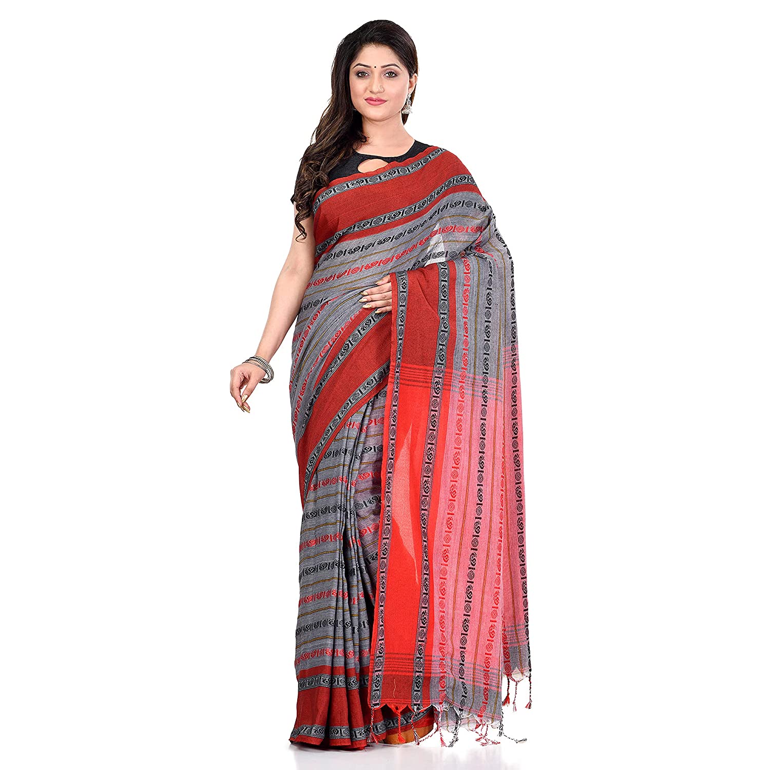Desh Bidesh Women's Traditional Bengali Bengamuri Pure Handloom Cotton Saree With Blouse Piece - Distacart