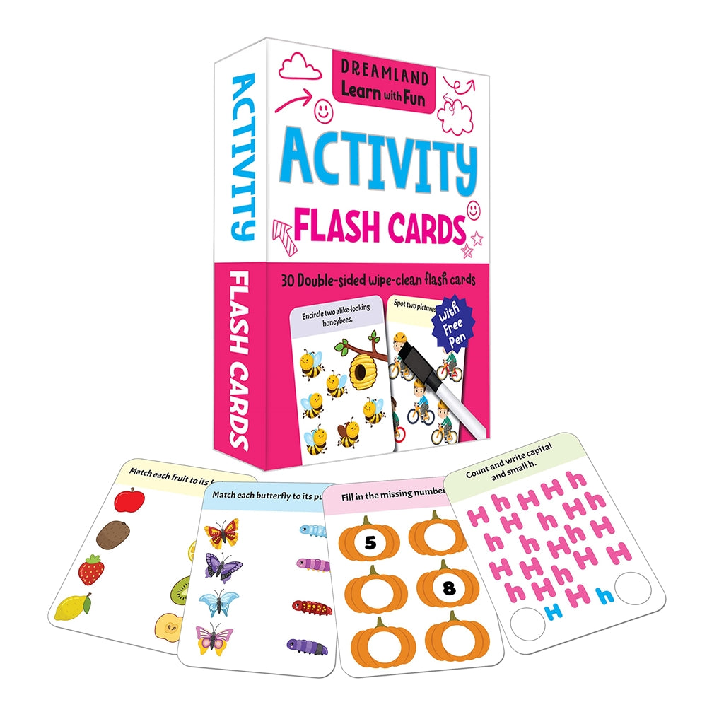 Dreamland Flash Cards Activity - 30 Double Sided Wipe Clean Flash Cards for Kids (With Free Pen) - Distacart