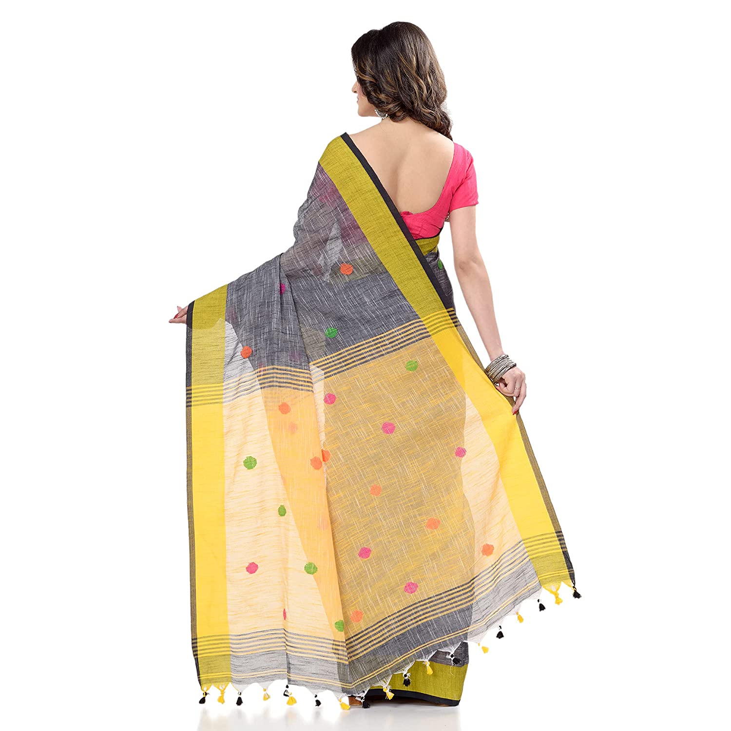 Desh Bidesh Women's Pure Cotton Traditional Bengali Tant Handloom Cotton Saree Round Designed With Blouse Piece - Distacart