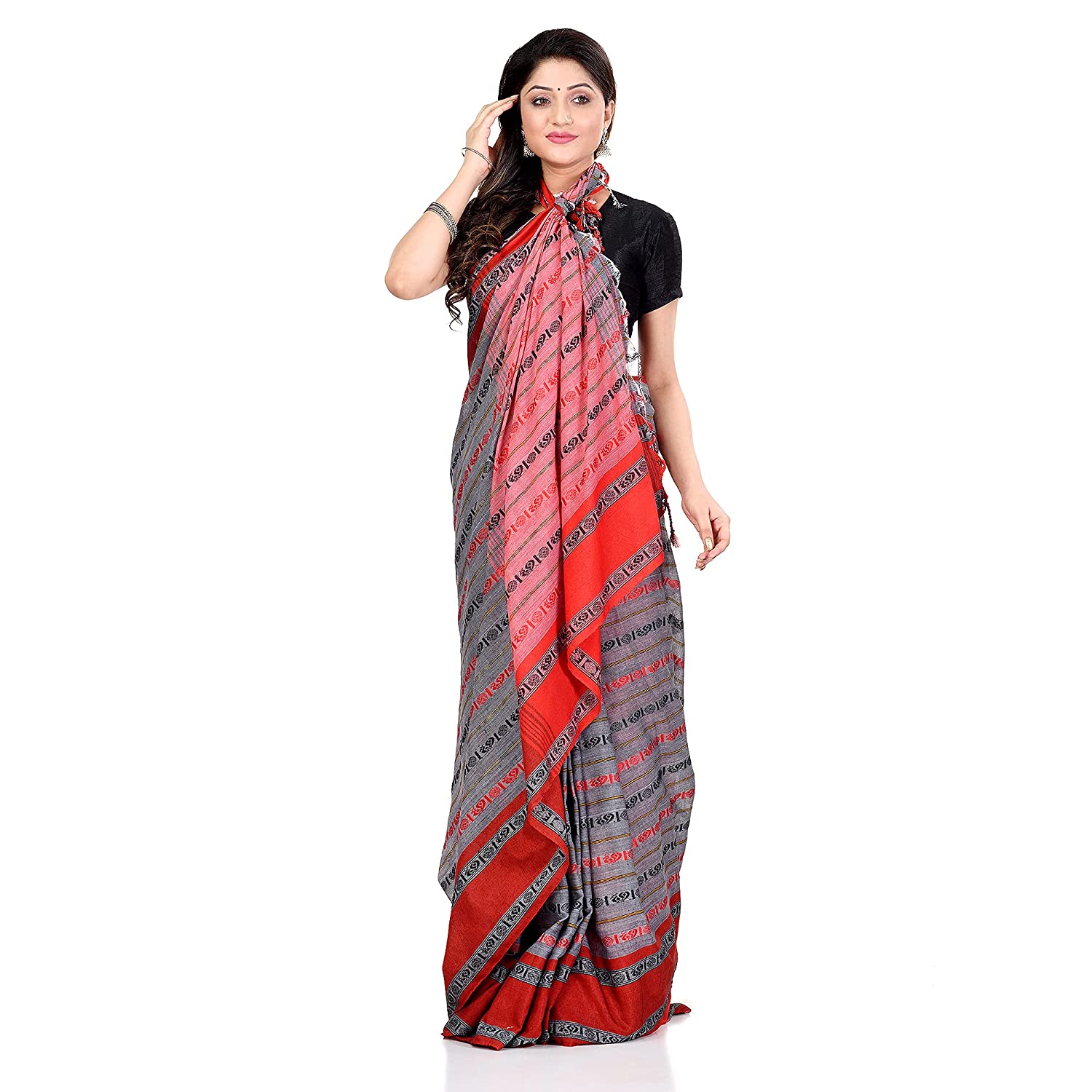 Desh Bidesh Women's Traditional Bengali Bengamuri Pure Handloom Cotton Saree With Blouse Piece - Distacart
