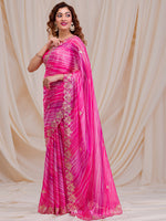 Thumbnail for Koskii Striped Embroidered Saree - Distacart