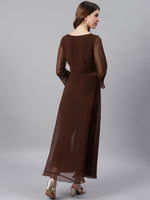 Thumbnail for Janasya Brown High Slit Floor Length Anarkali Kurta & Trousers - Distacart