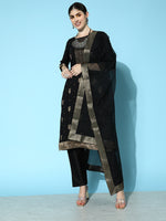 Thumbnail for Sangria Floral Yoke Design Jacquard Kurta with Trousers & With Dupatta - Distacart