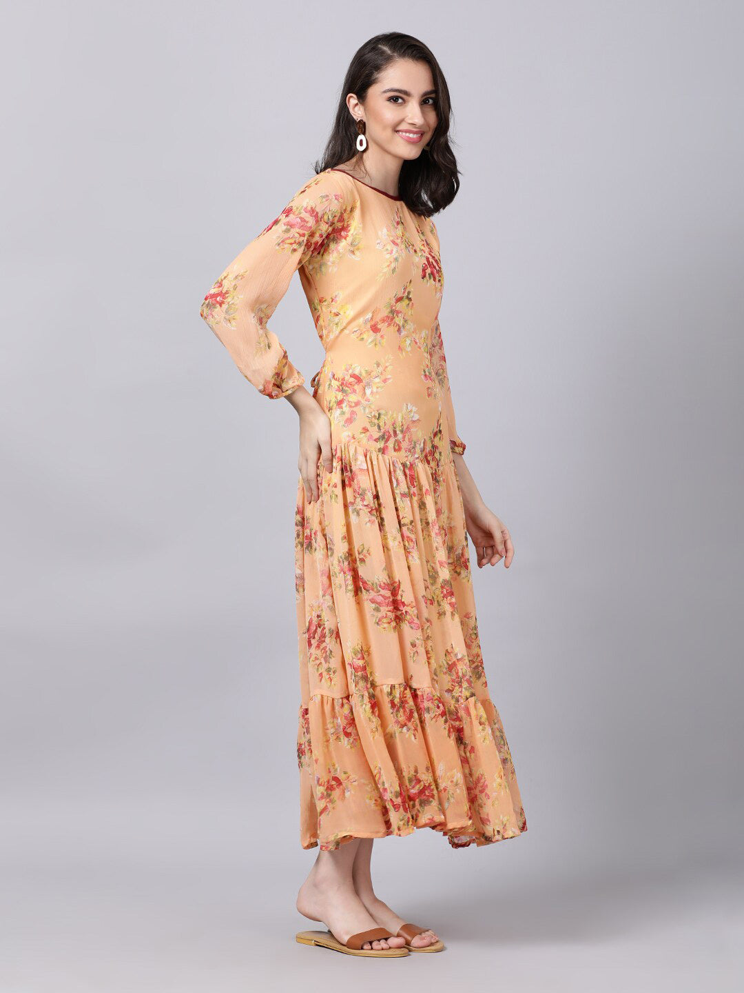 Souchii Floral Printed Boat Neck A-Line Maxi Dress - Distacart