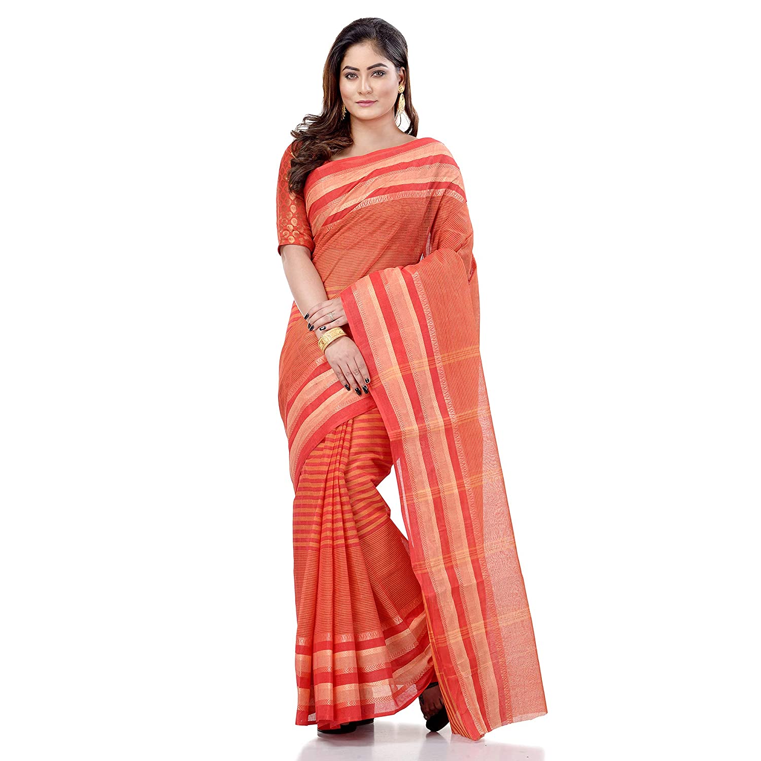 Desh Bidesh Bengal Cotton Women's Bengal Tant Khejur Chori Design Pure Handloom Cotton Saree Without Blouse Piece - Distacart
