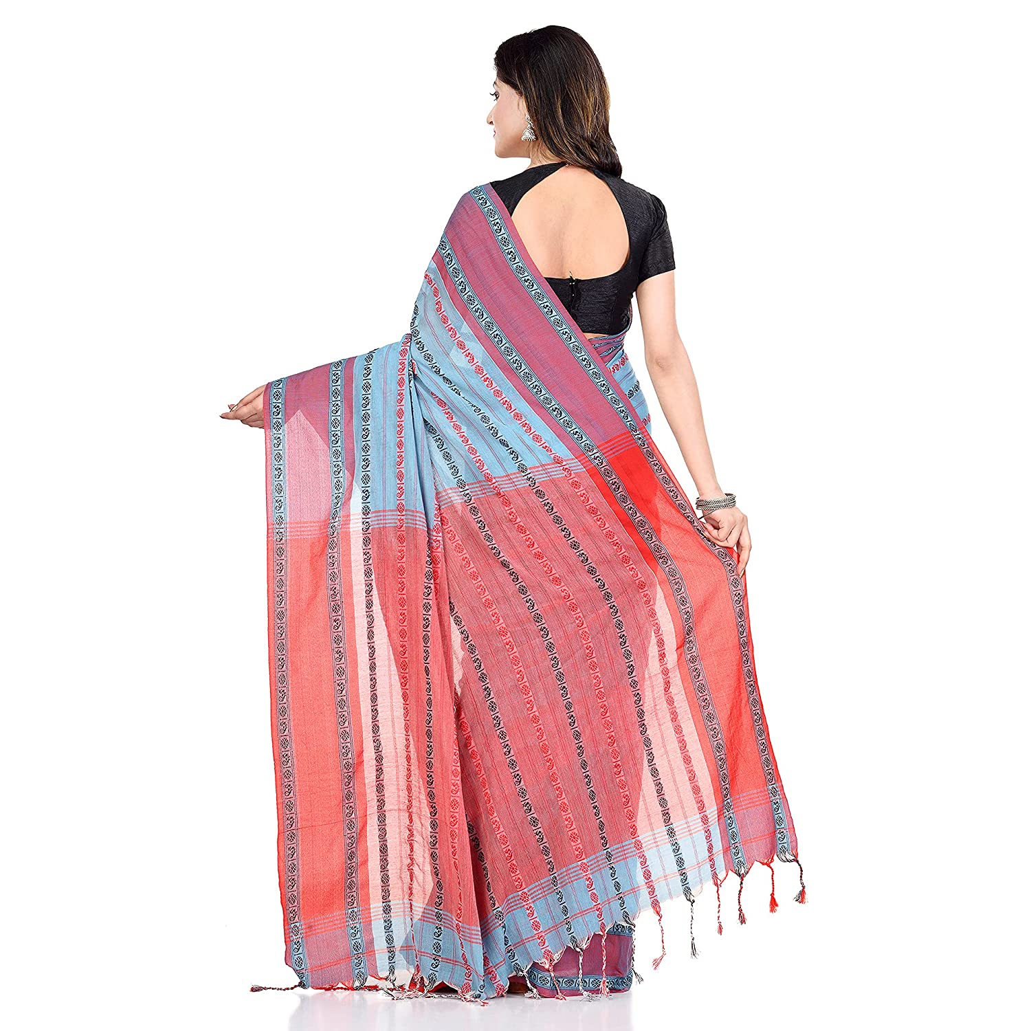 Desh Bidesh Women's Traditional Bengali Bengamuri Pure Handloom Cotton Saree With Blouse Piece - Distacart