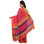 Thumbnail for Desh Bidesh Women's Traditional Bengali Tant Handloom Cotton Saree With Blouse Piece (Pink Orange) - Distacart