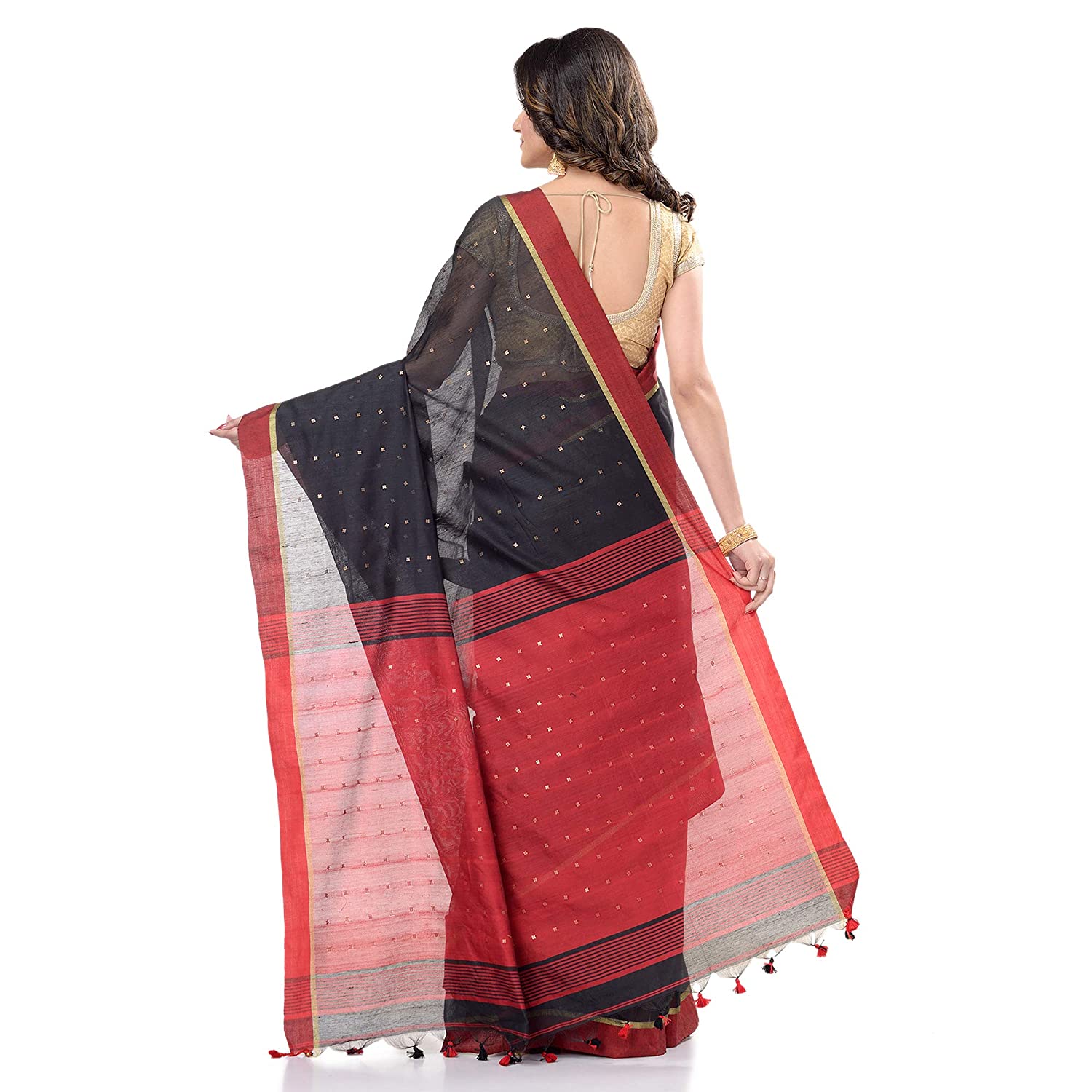 Desh Bidesh Women's Tant Silk Handloom Cotton Saree Sequence Work With Blouse Piece - Distacart