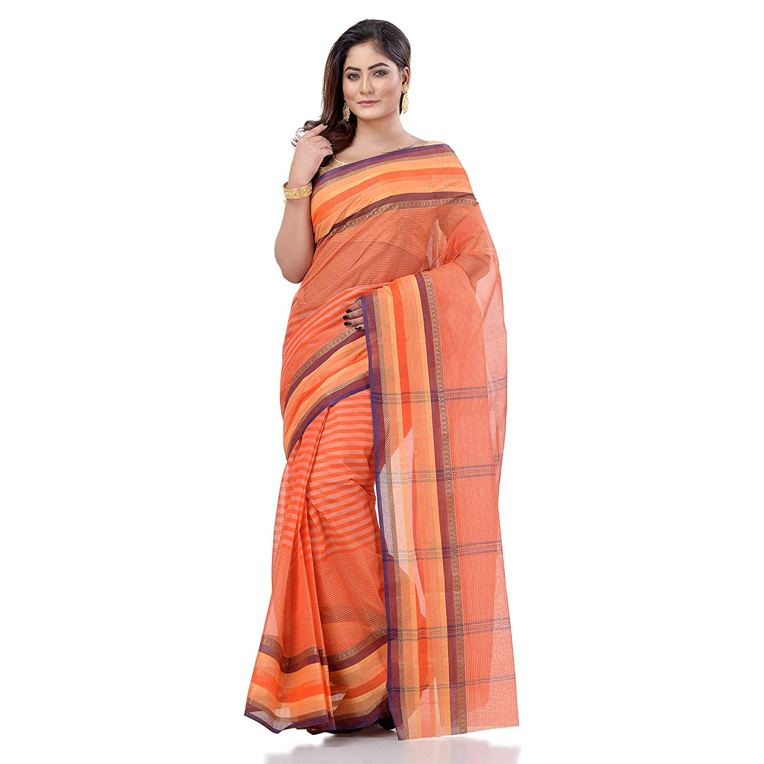 Desh Bidesh Bengal Cotton Women's Bengal Tant Khejur Chori Design Pure Handloom Cotton Saree Without Blouse Piece - Distacart