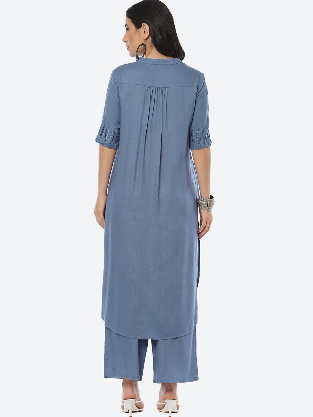 Biba Women Embroidered Band Collar Straight Kurta with Palazzos - Distacart