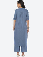 Thumbnail for Biba Women Embroidered Band Collar Straight Kurta with Palazzos - Distacart