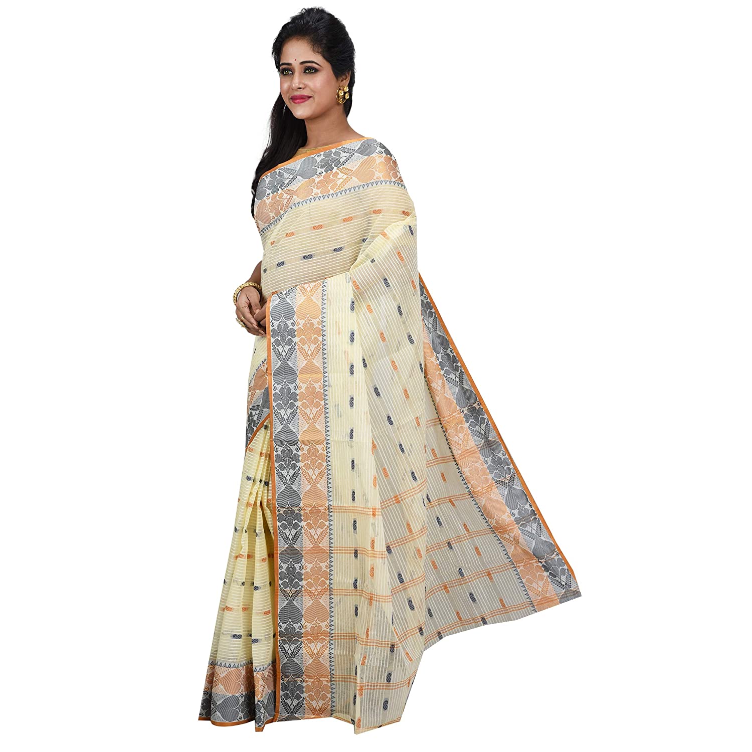 Desh Bidesh Pure Cotton Traditional Handloom Bengal Tant Saree Noyonchuri Design Without Blouse Piece - Distacart