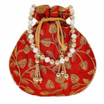 Thumbnail for Ethnic Silk Potli bag Clutch Batwa Pouch with Embroidery and Metal Bead work Gift For Women - Distacart