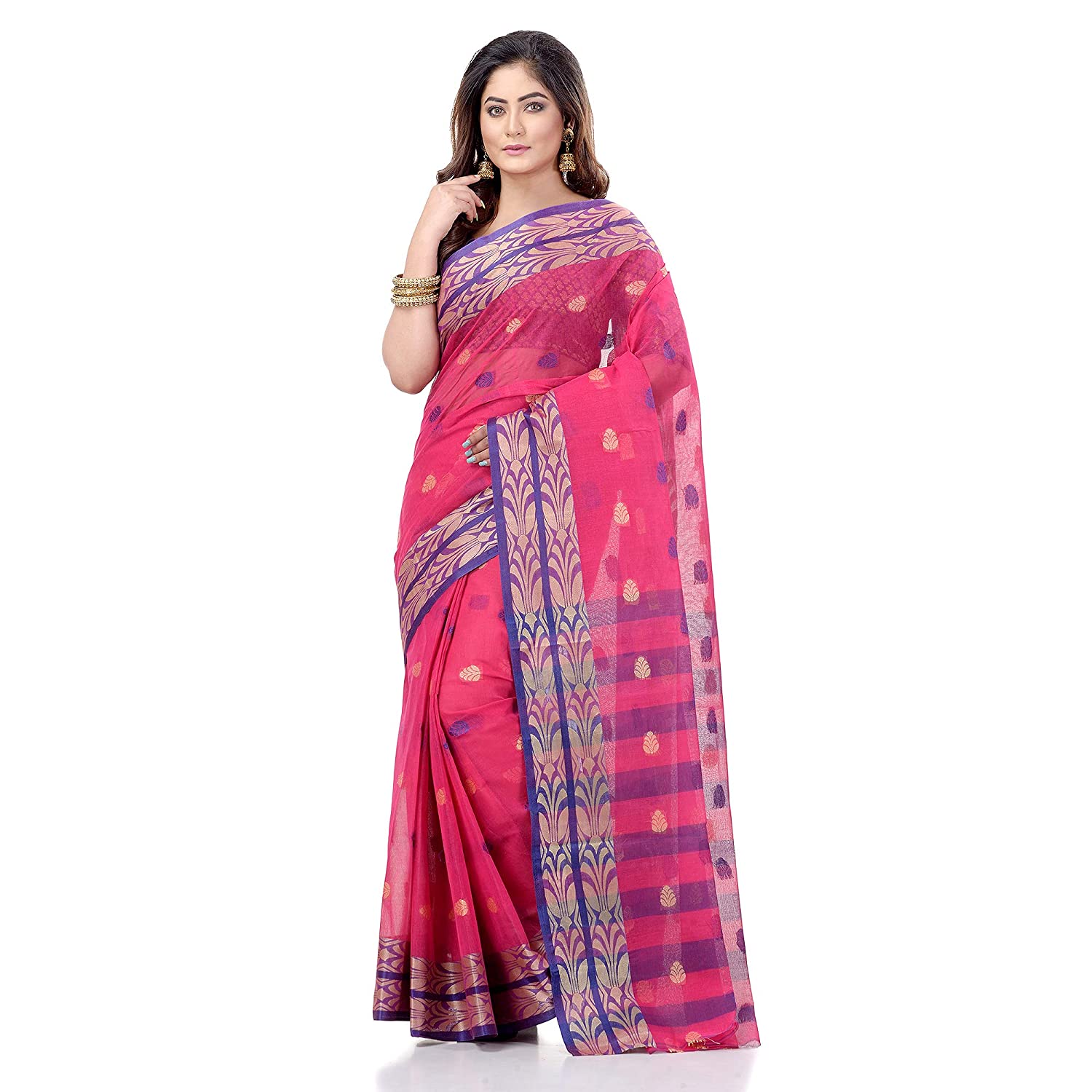 Desh Bidesh Bengal Cotton Women's Bengal Tant Woven Potrobinnas Design Pure Handloom Cotton Saree Without Blouse Piece - Distacart