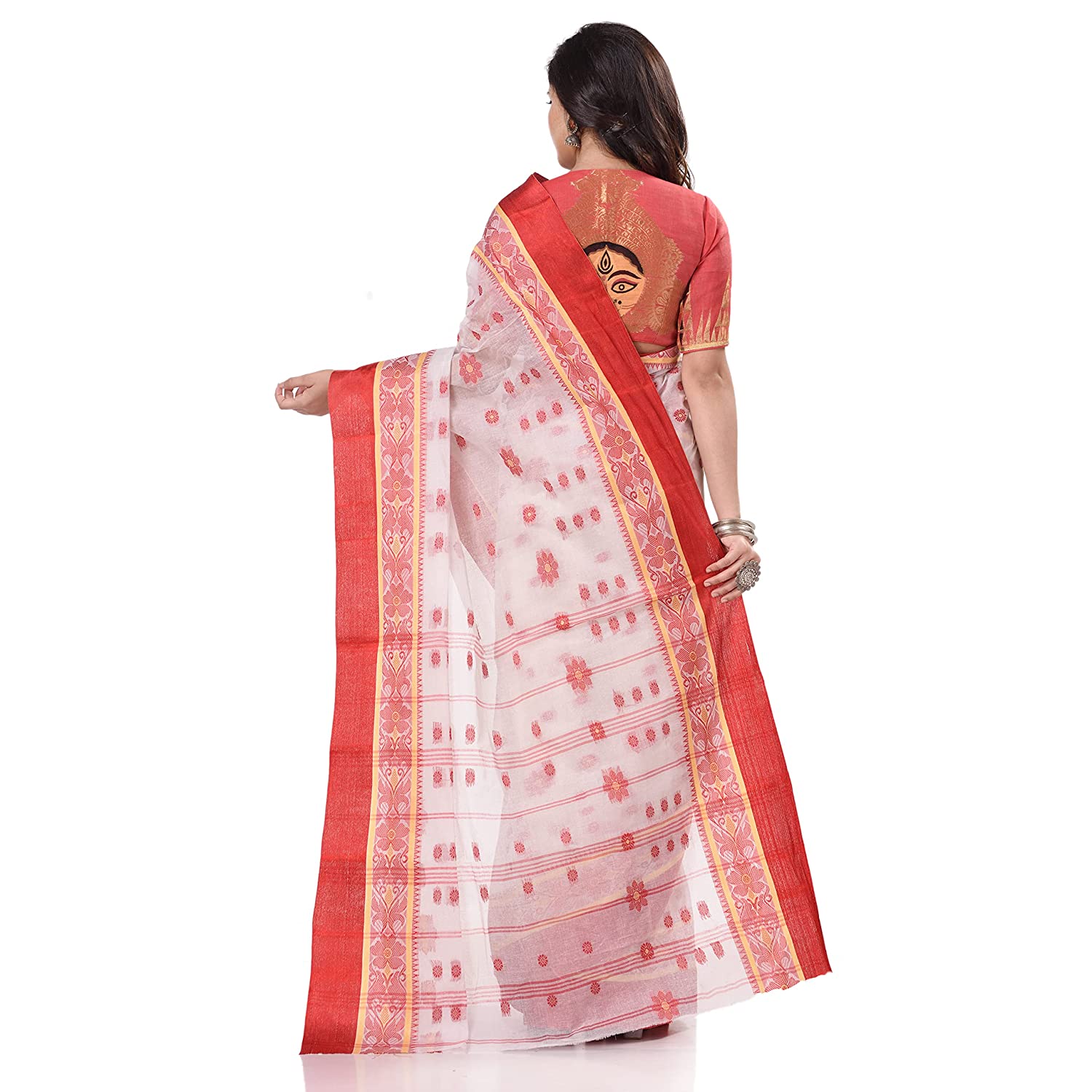 Desh Bidesh Women's Traditional Bengal Phulkoli Woven Design Pure Handloom Cotton Saree Without Blouse Piece - Distacart