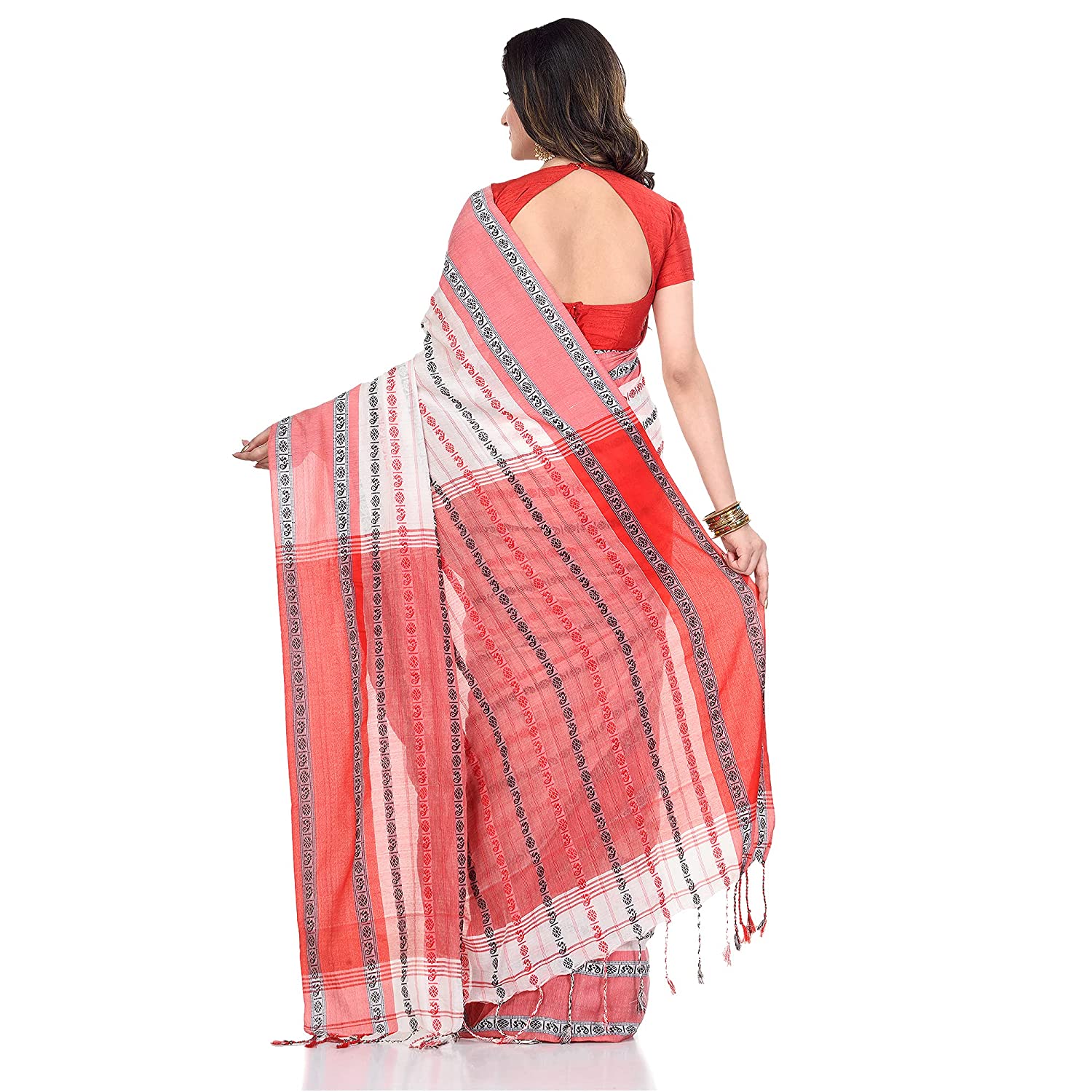 Desh Bidesh Women's Traditional Bengali Bengamuri Pure Handloom Cotton Saree With Blouse Piece - Distacart